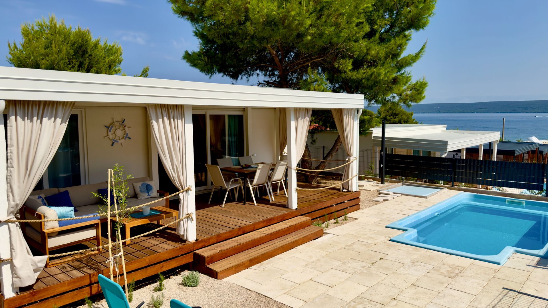 Private pool, covered terrace and sea view at Salvia Beachside Homes on Pašman Island